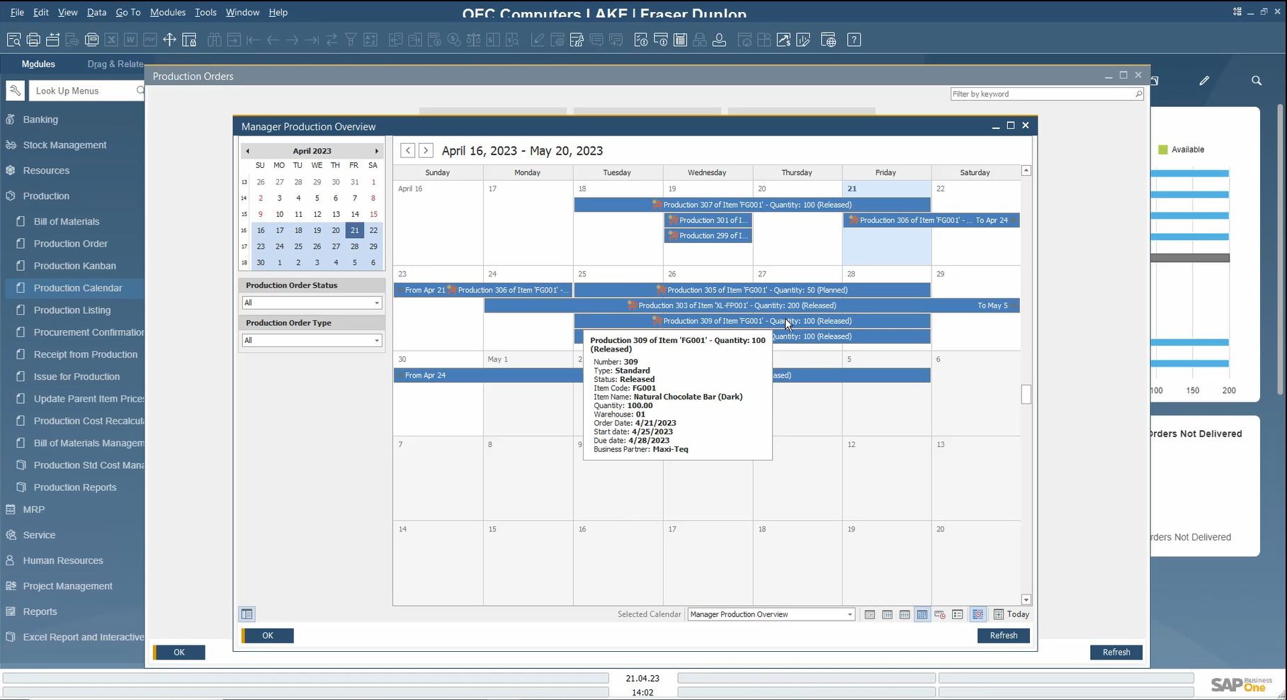 SAP Business One Production Calendar